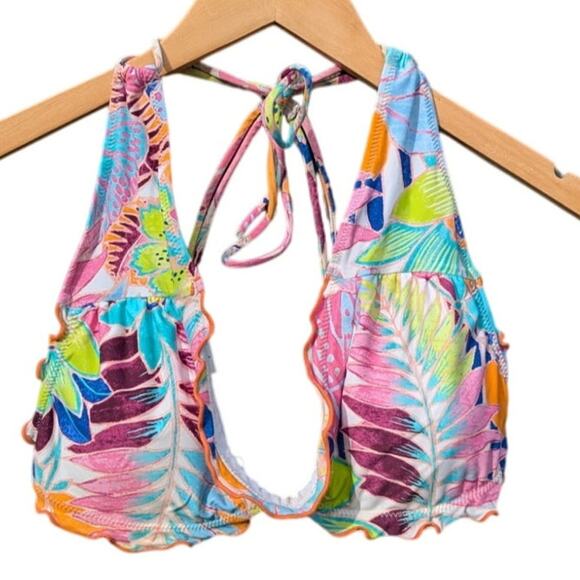 Hobie plunging neckline tropical swimsuit Preppy cruise wear vacation Bikini L - Picture 1 of 8